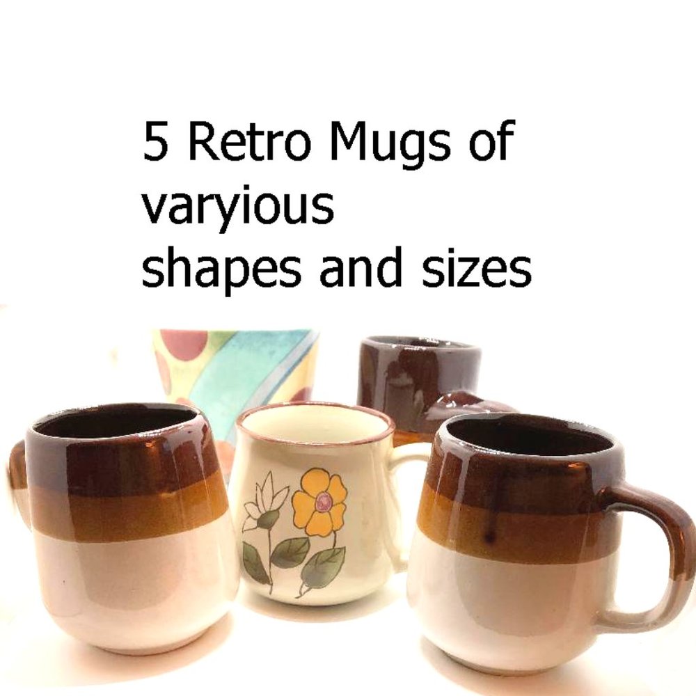 5 Retro (Mid Century Modern) Vintage Coffee Mugs in Earthtones